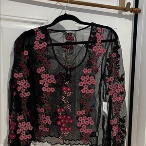 INTERMIX Black and Pink Floral Blouse